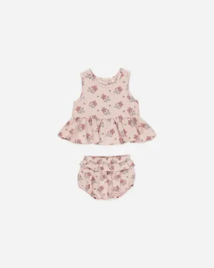 -Sleeveless Peplum Set || Vintage Floral-