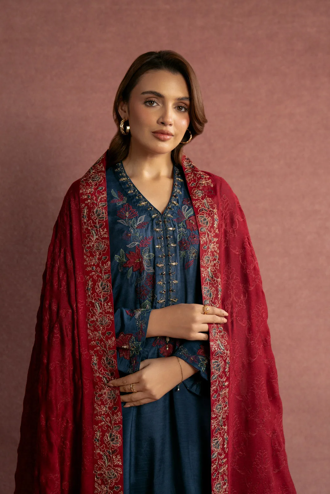 1 Piece Khaddi Net Embroidered Shawl (FH0001)