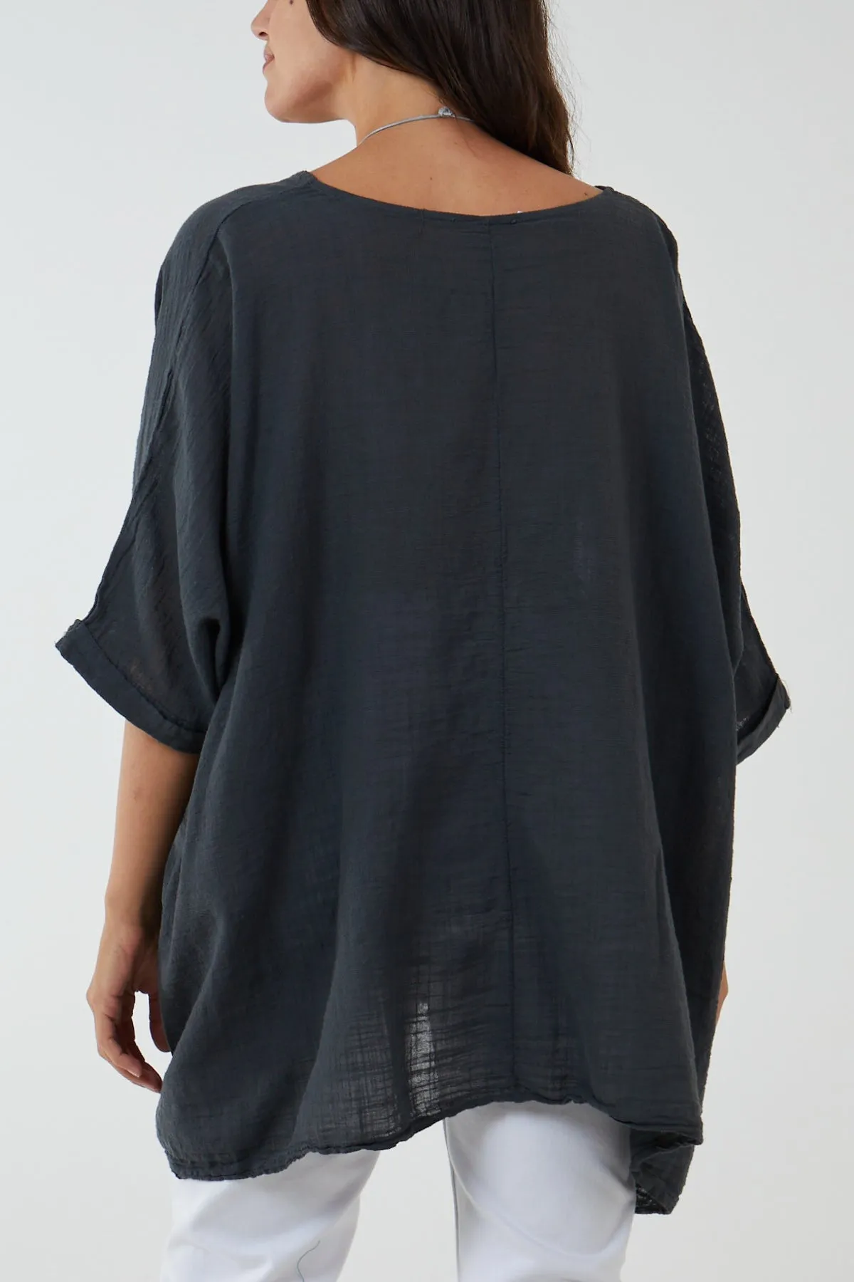 100% Cotton Oversized Pocket Necklace Top