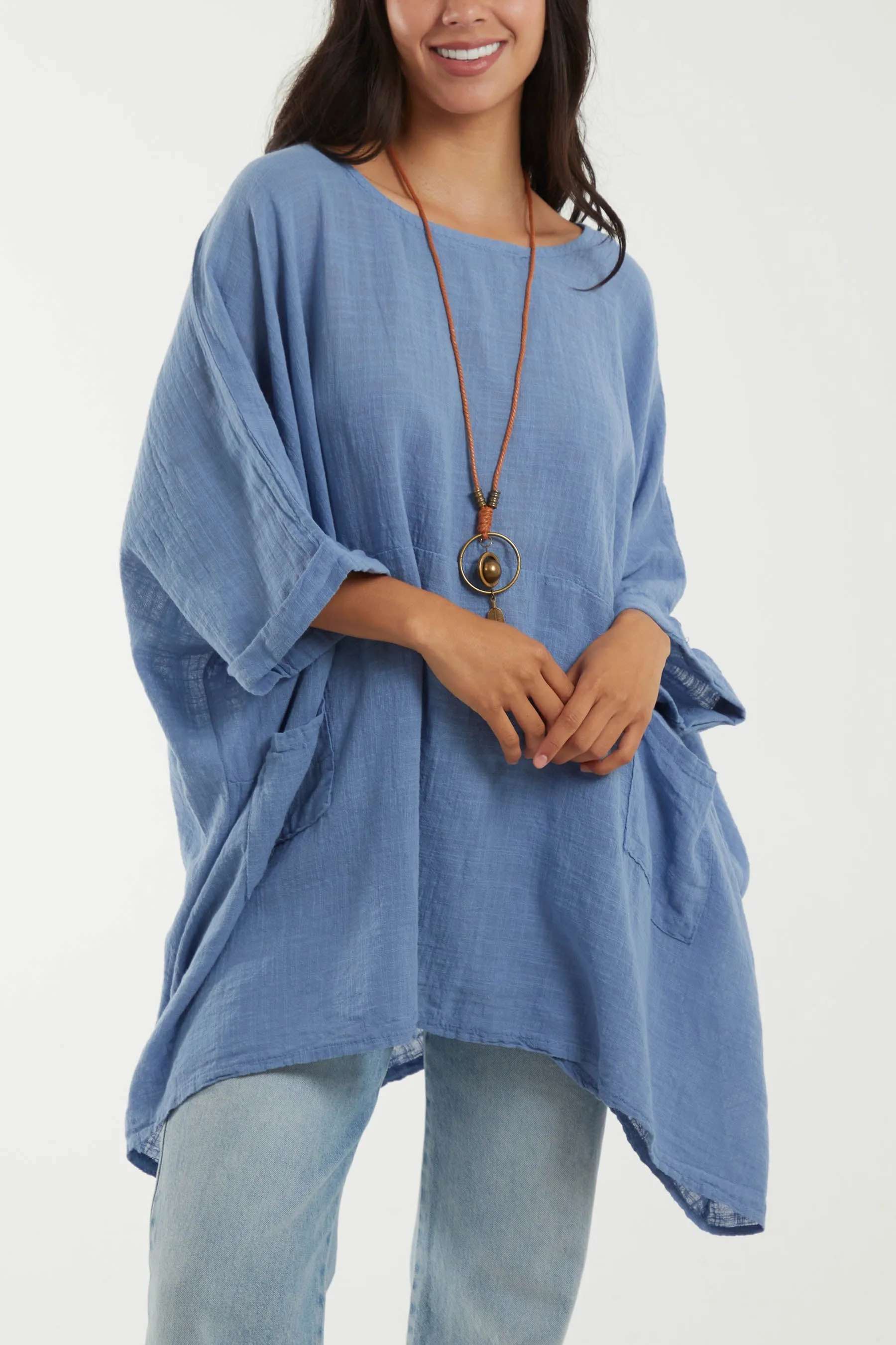 100% Cotton Oversized Pocket Necklace Top