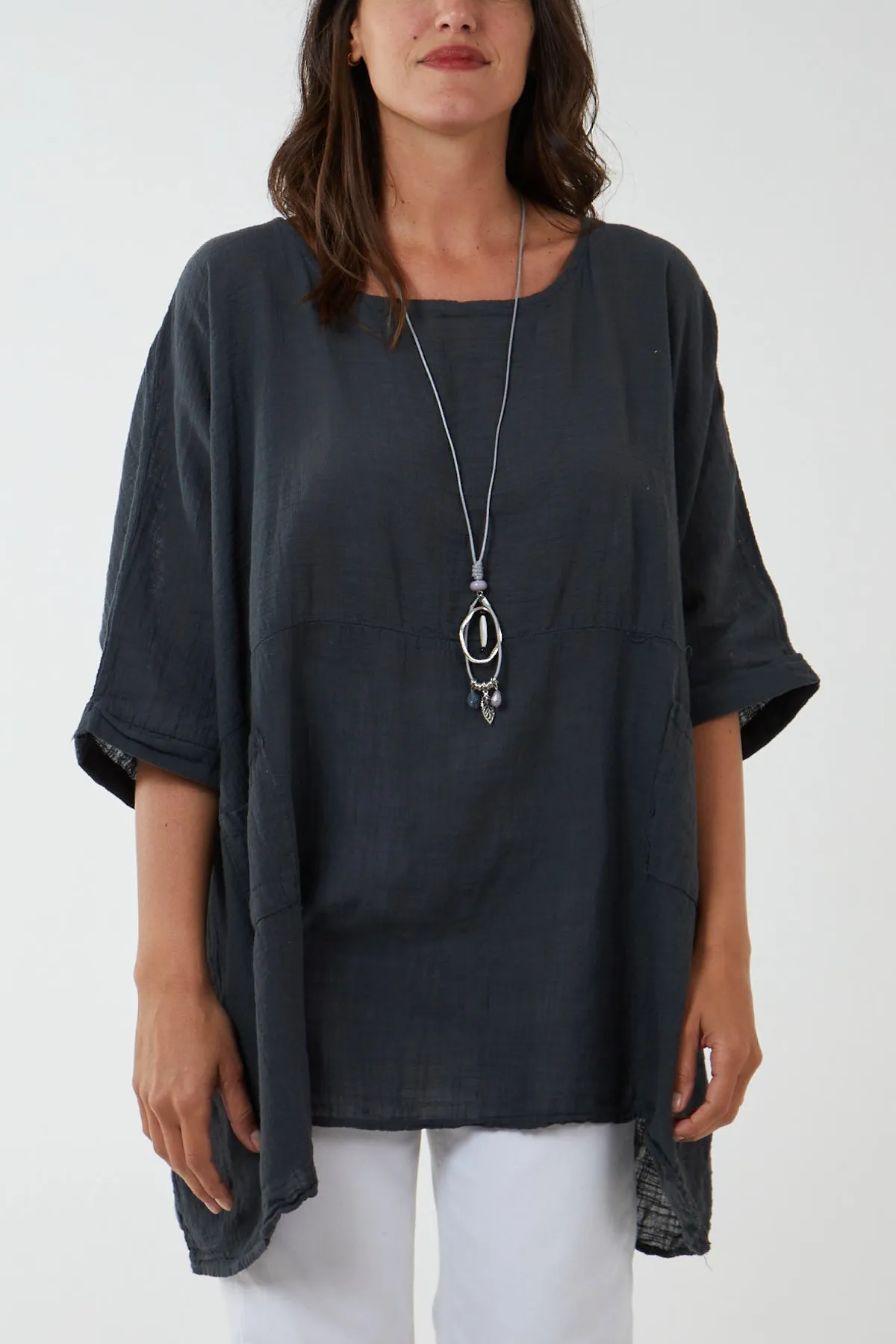 100% Cotton Oversized Pocket Necklace Top
