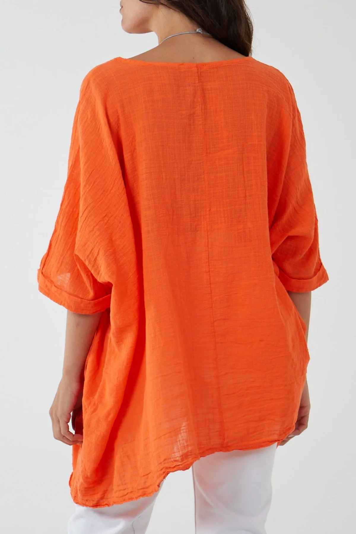100% Cotton Oversized Pocket Necklace Top
