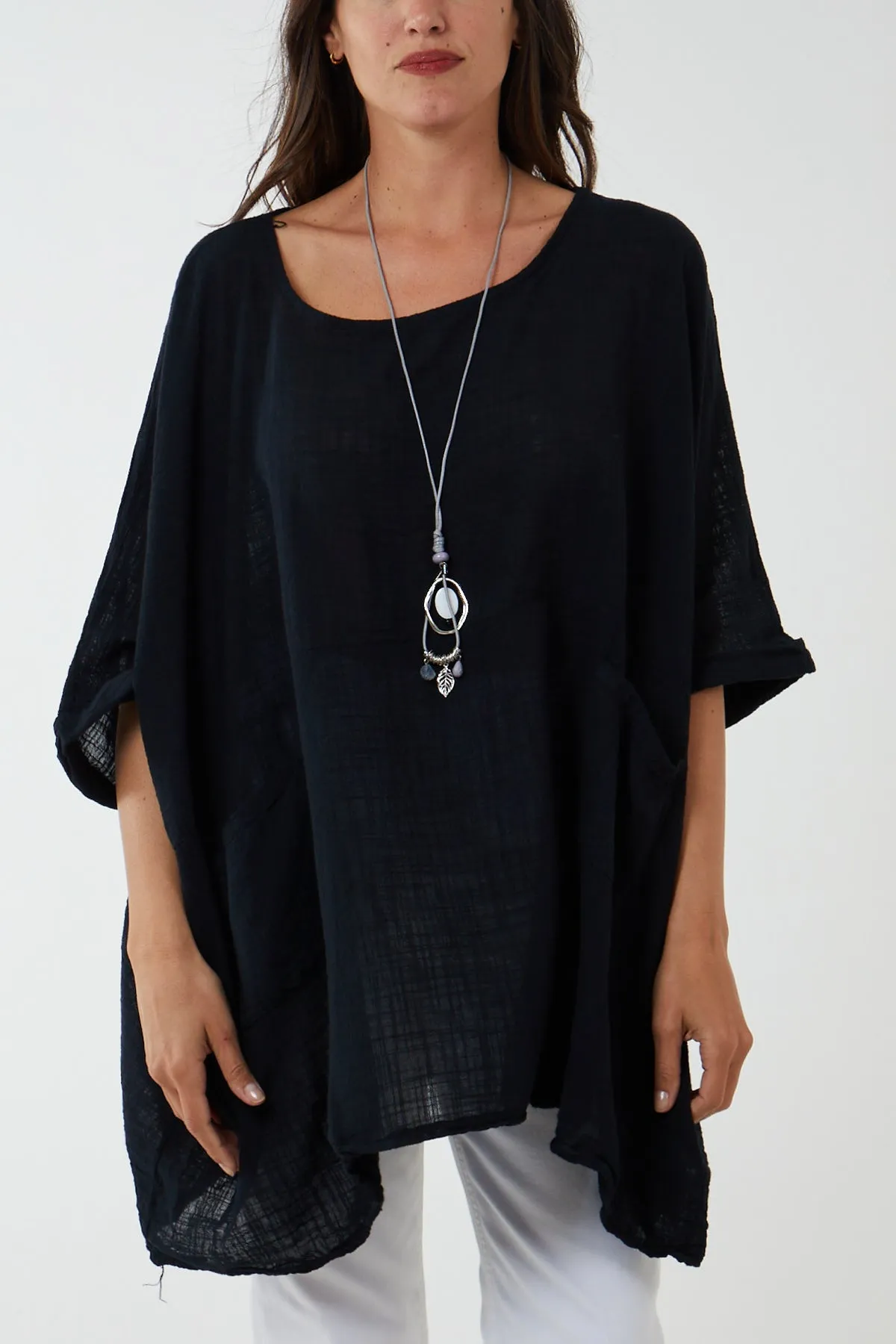 100% Cotton Oversized Pocket Necklace Top