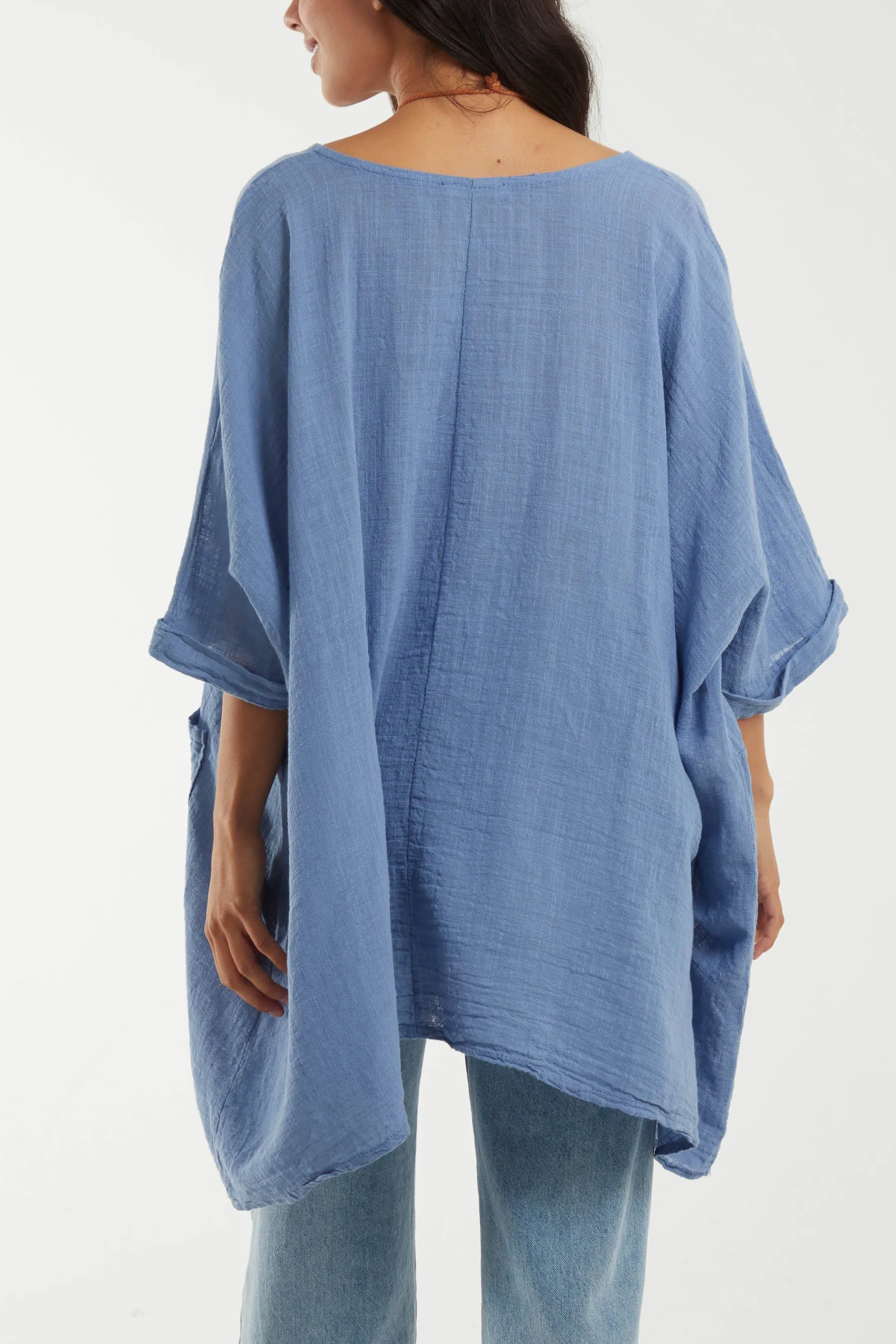 100% Cotton Oversized Pocket Necklace Top