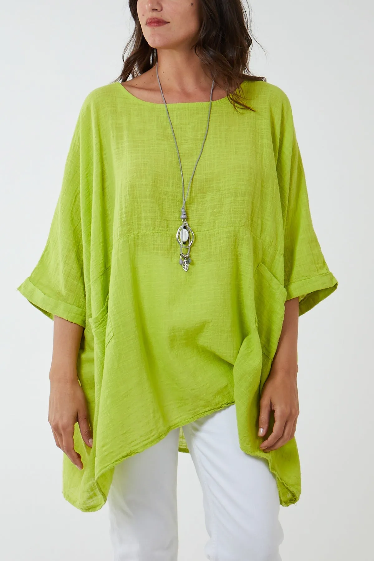 100% Cotton Oversized Pocket Necklace Top