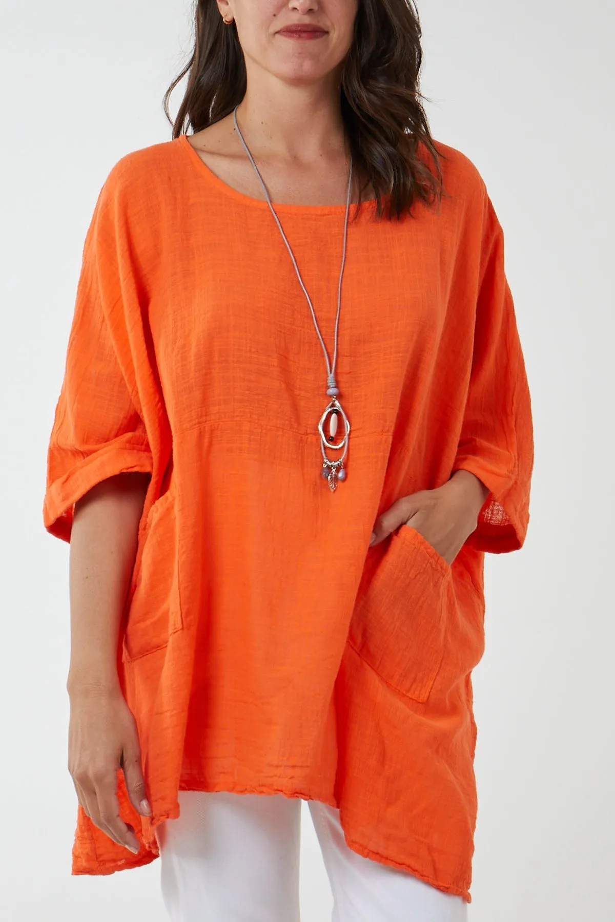 100% Cotton Oversized Pocket Necklace Top