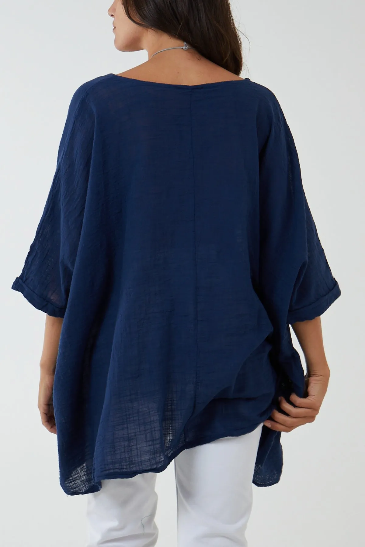 100% Cotton Oversized Pocket Necklace Top