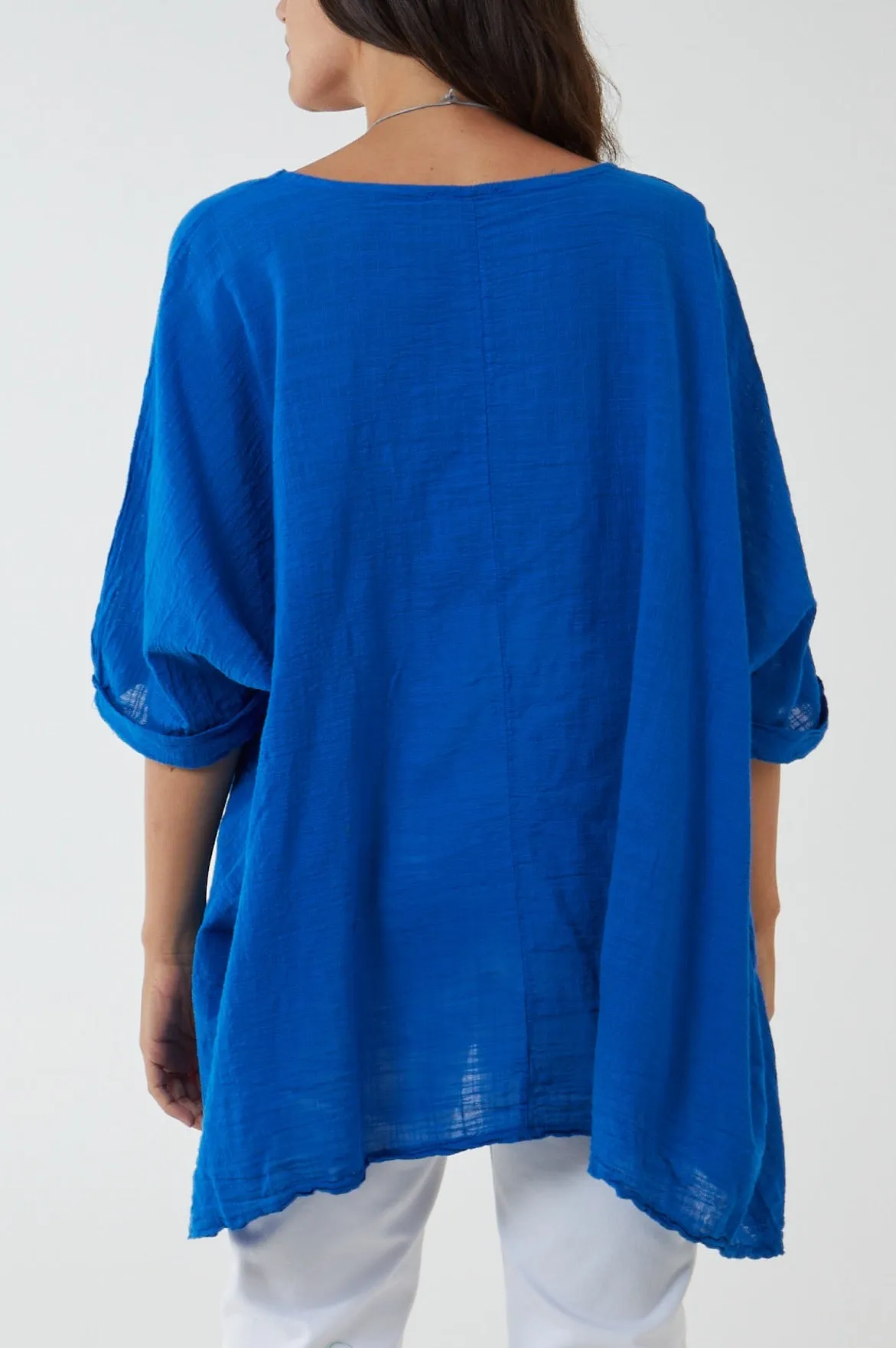 100% Cotton Oversized Pocket Necklace Top