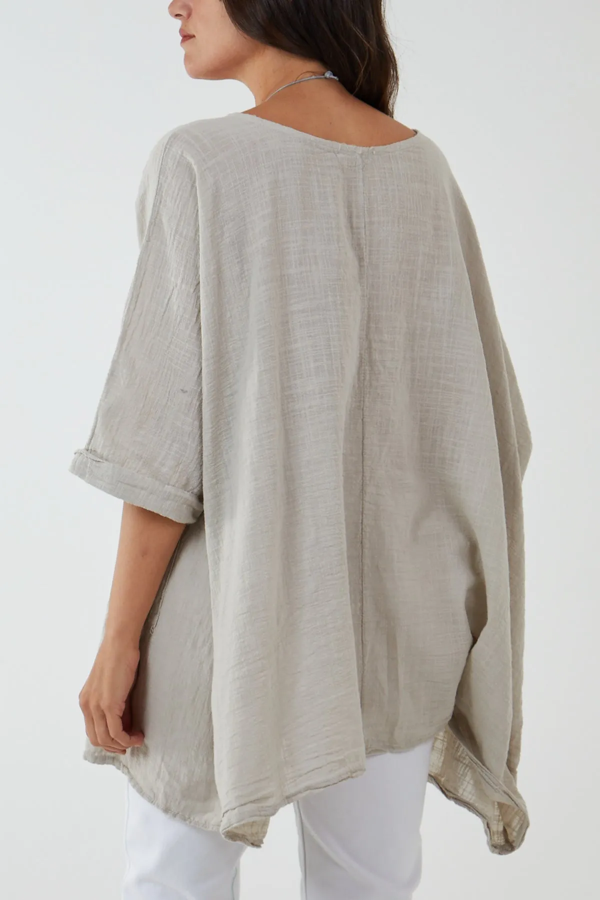 100% Cotton Oversized Pocket Necklace Top