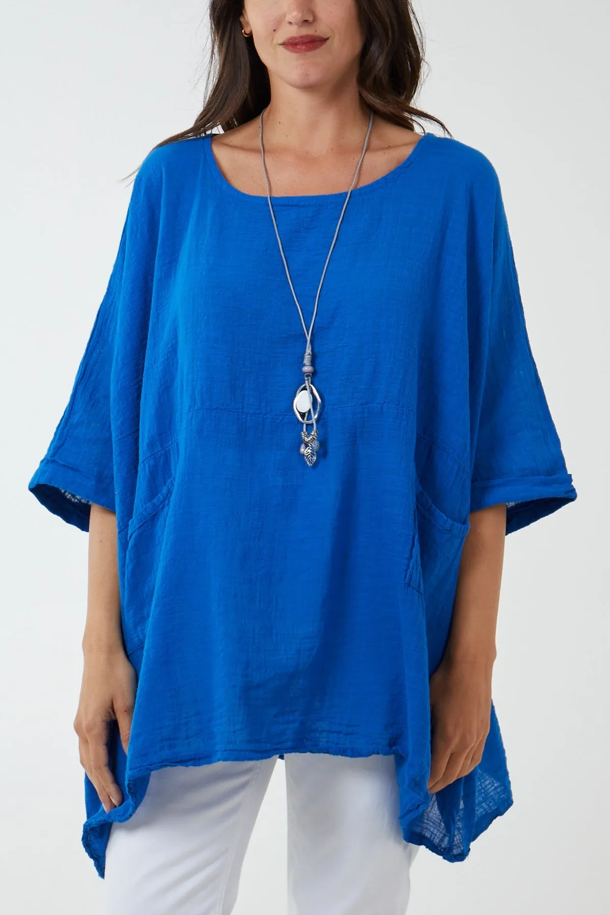 100% Cotton Oversized Pocket Necklace Top