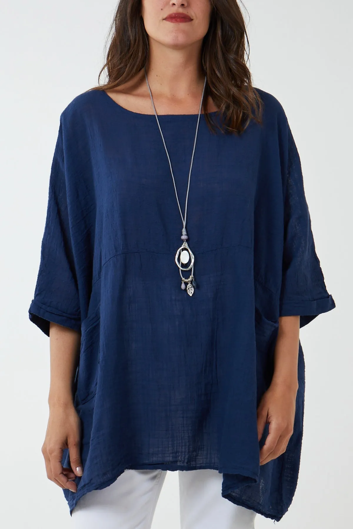 100% Cotton Oversized Pocket Necklace Top