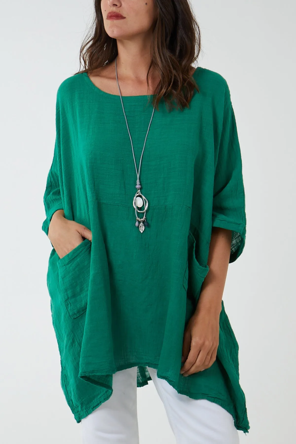 100% Cotton Oversized Pocket Necklace Top