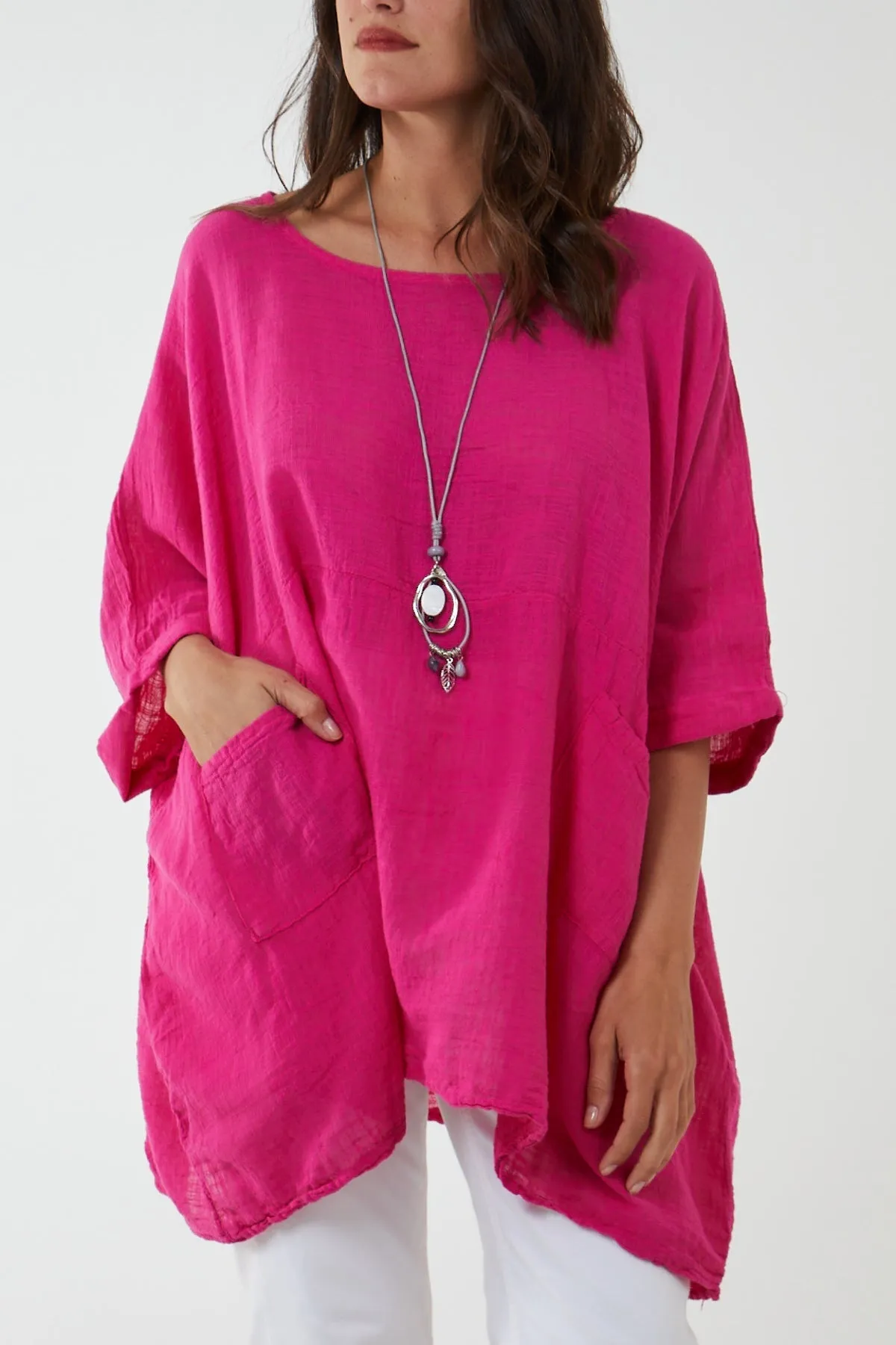 100% Cotton Oversized Pocket Necklace Top