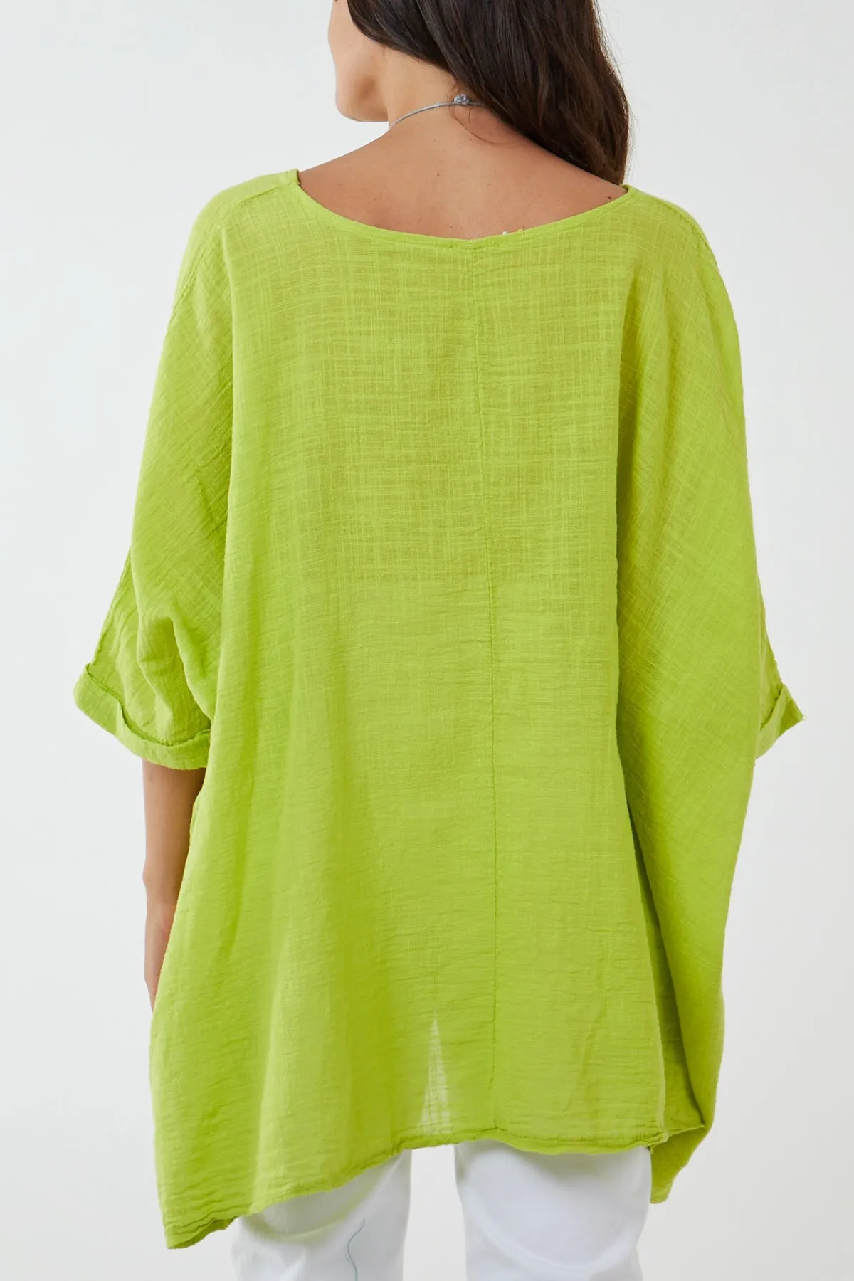 100% Cotton Oversized Pocket Necklace Top