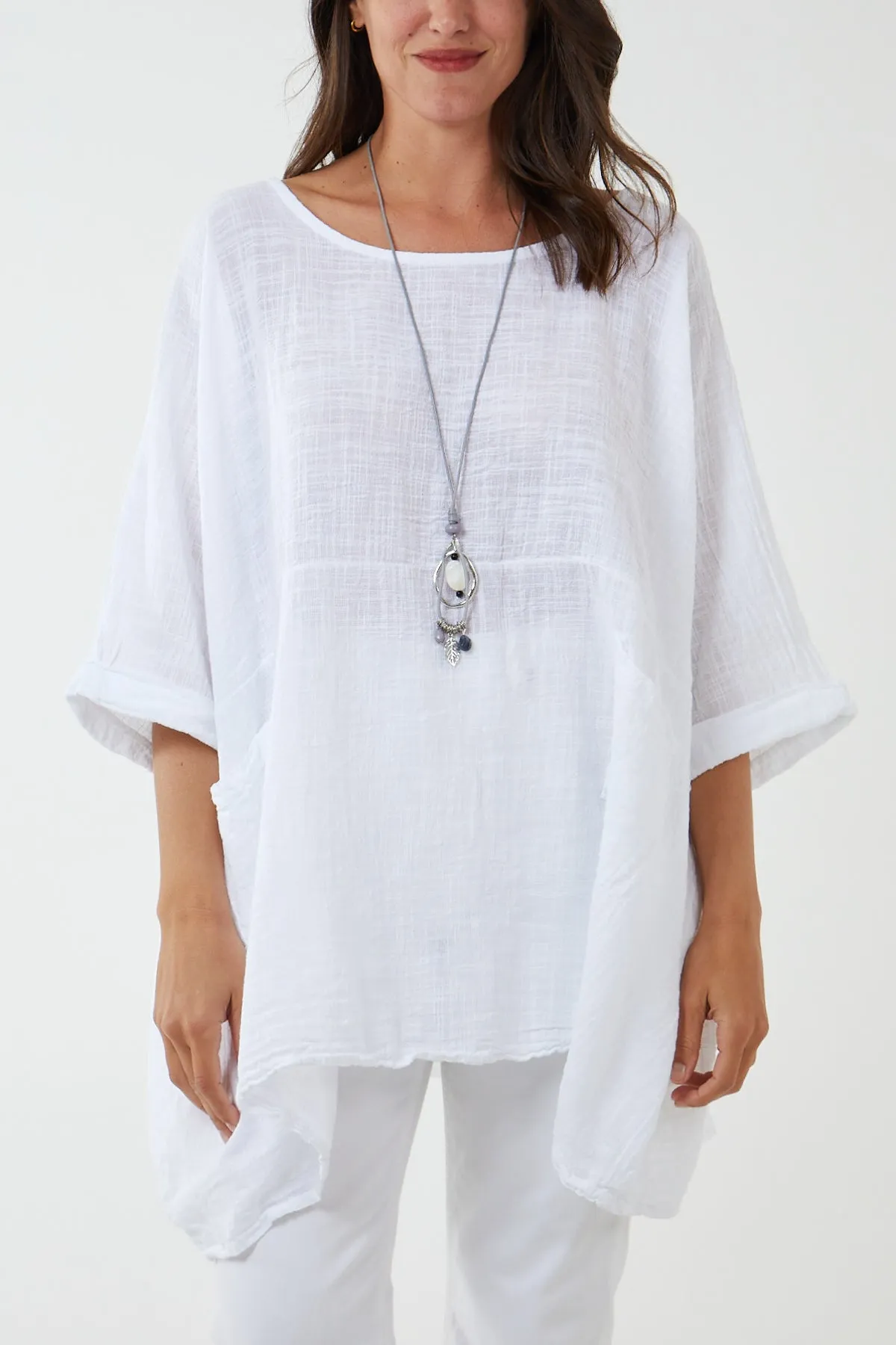 100% Cotton Oversized Pocket Necklace Top