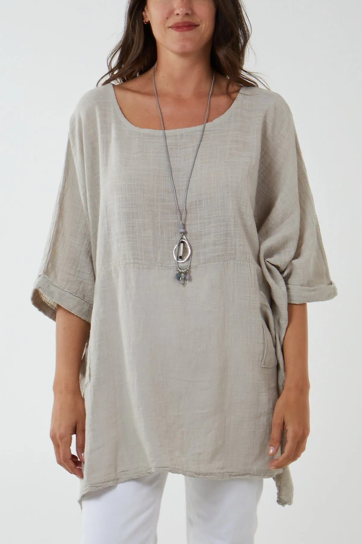 100% Cotton Oversized Pocket Necklace Top