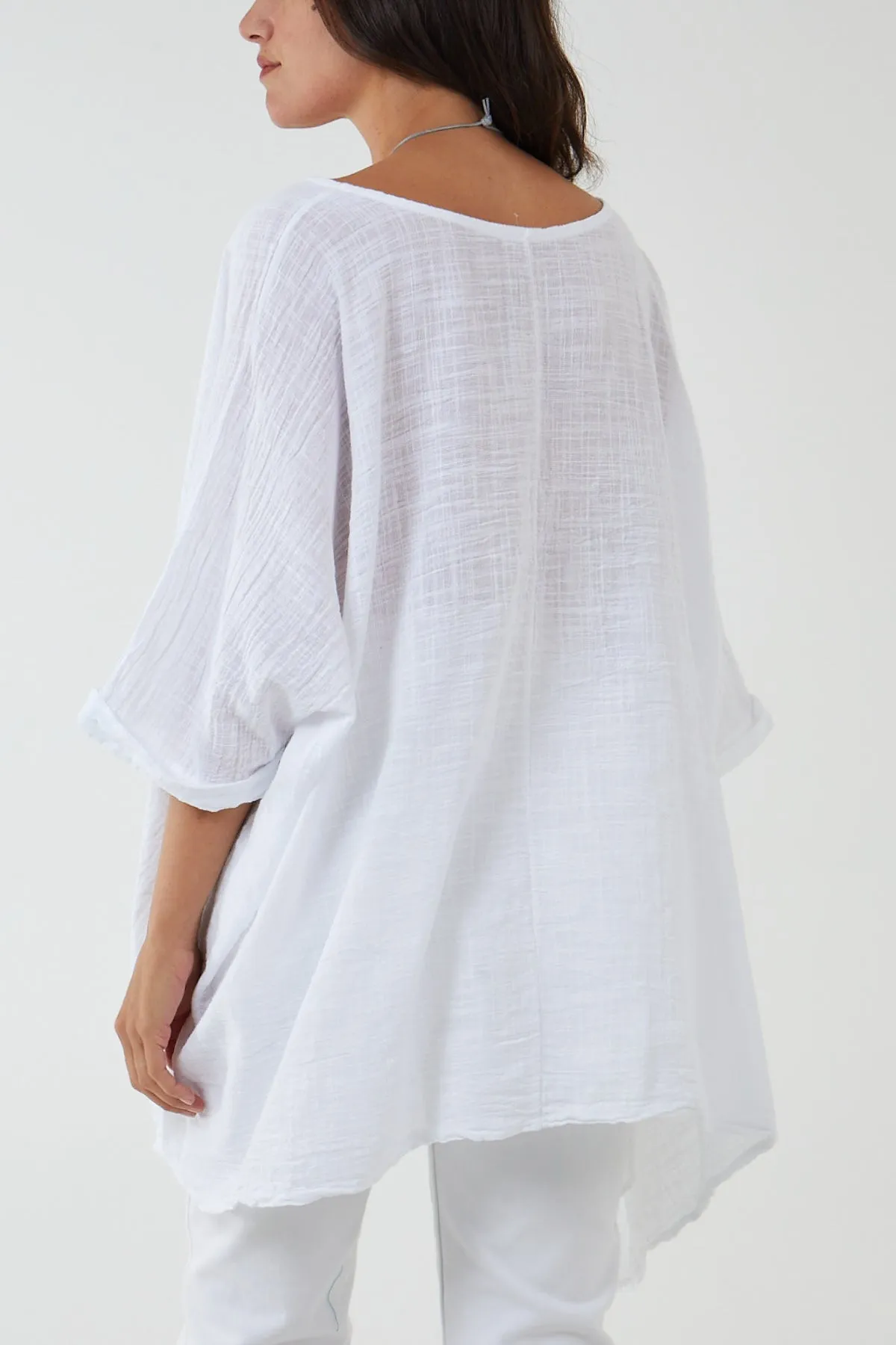 100% Cotton Oversized Pocket Necklace Top