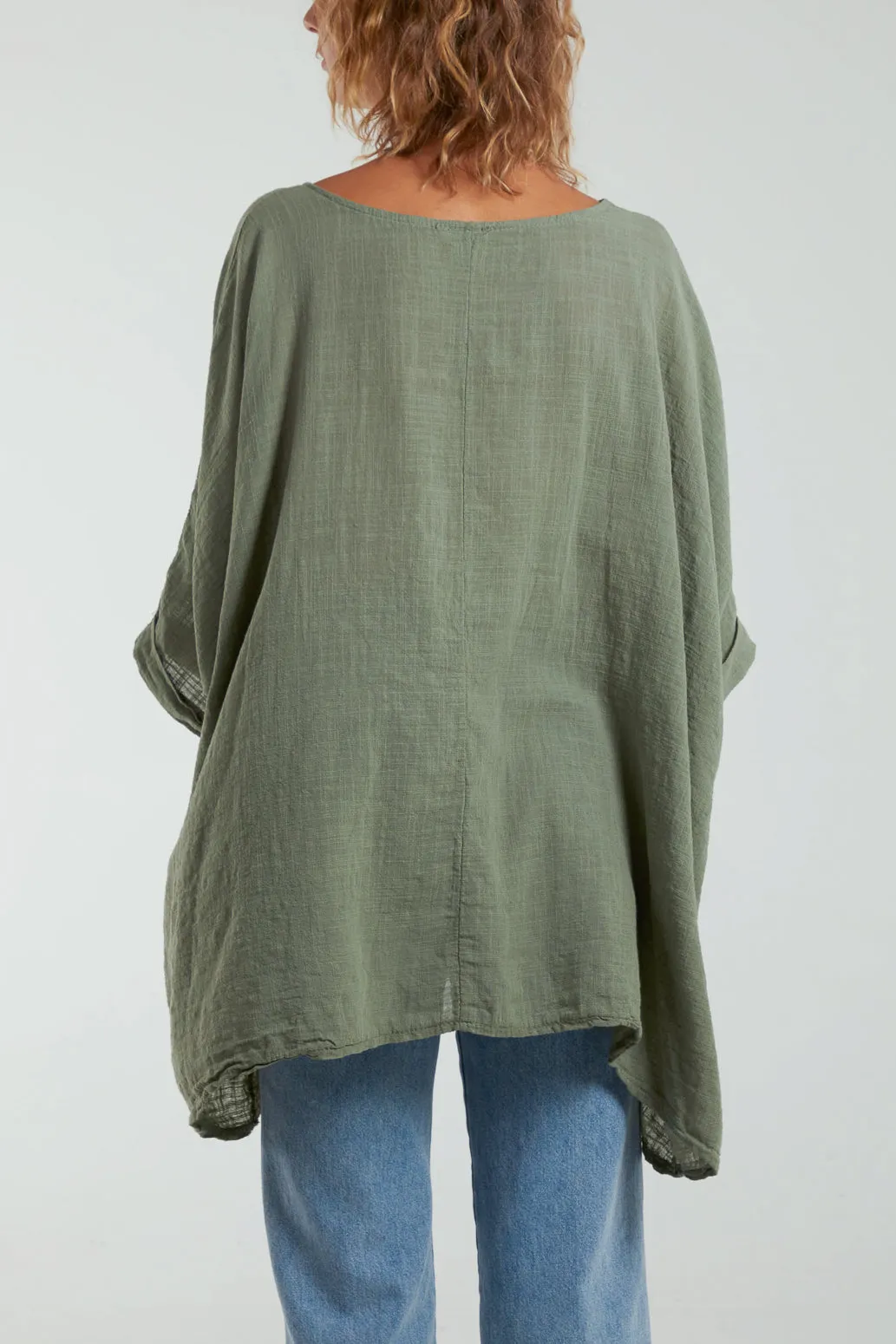 100% Cotton Oversized Pocket Necklace Top