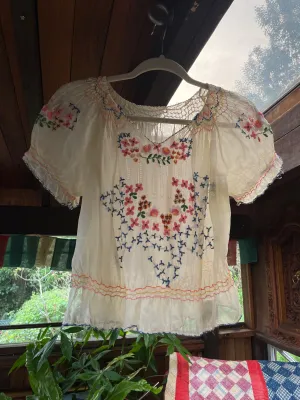 1930s/40s Embroidered Hand Smocked Folk Blouse
