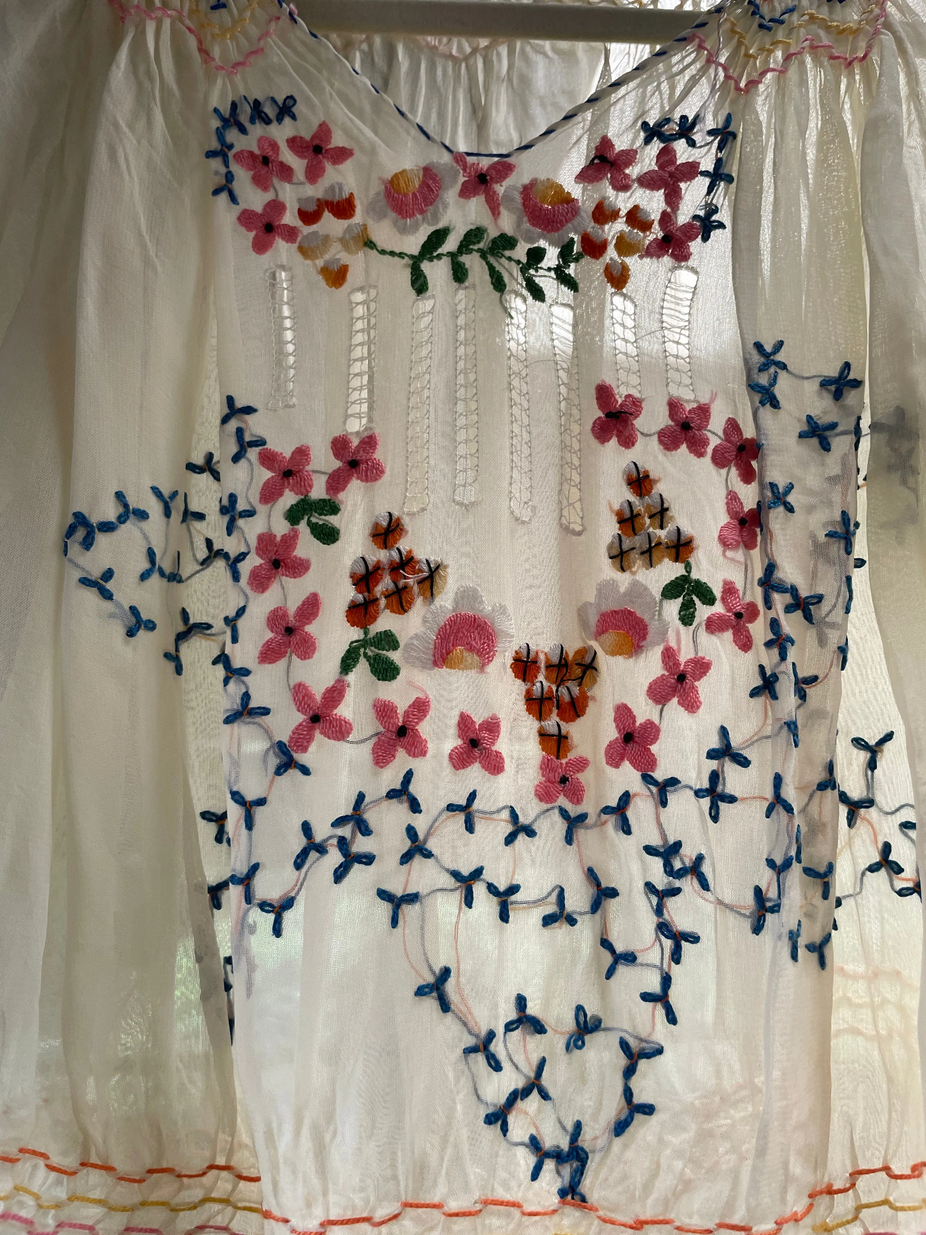 1930s/40s Embroidered Hand Smocked Folk Blouse