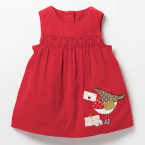 [6-12m] Baby Boden Corduroy Bird Robin Dress