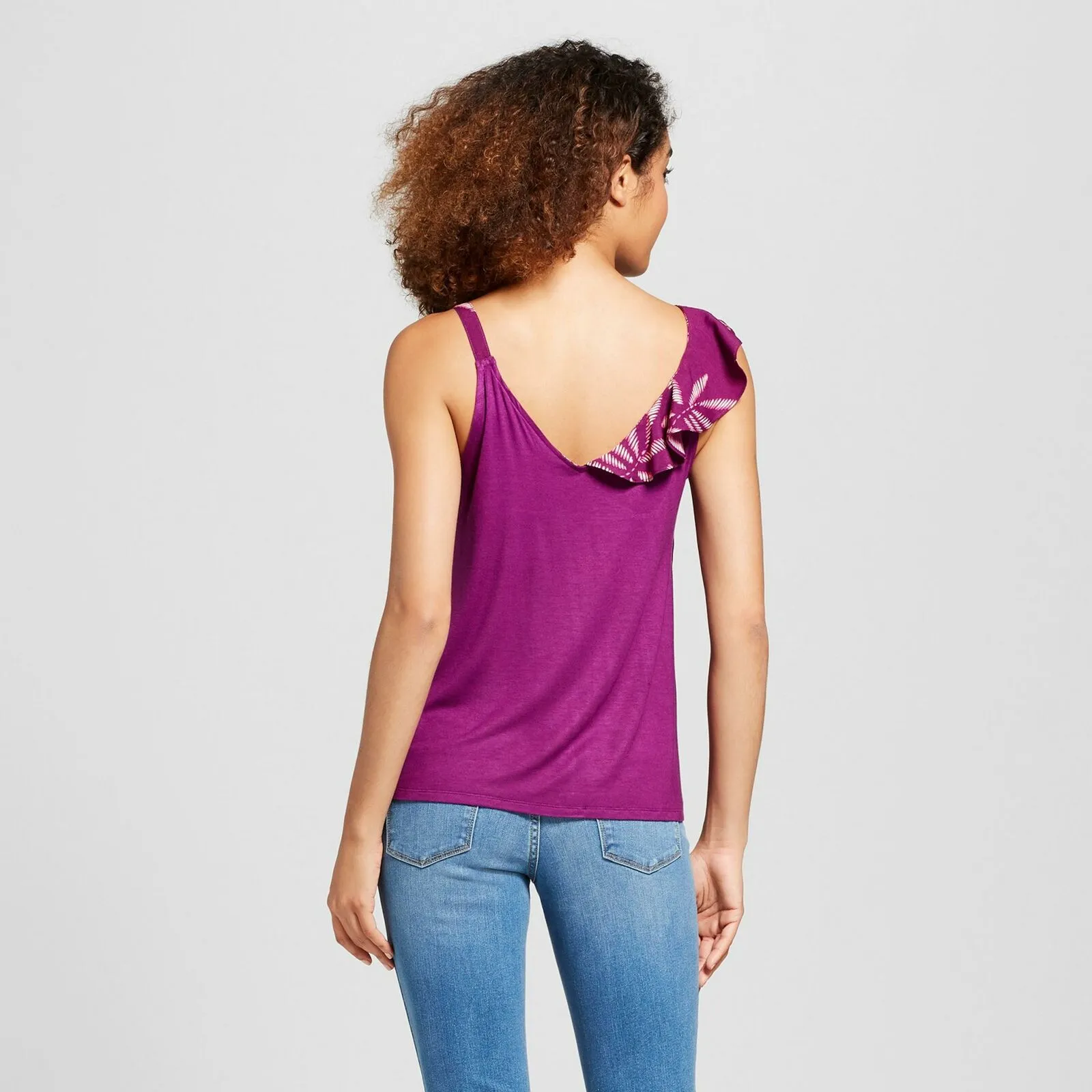 A New Day Women's Printed Asymmetrical Ruffle Tank Top Sleeveless Blouse
