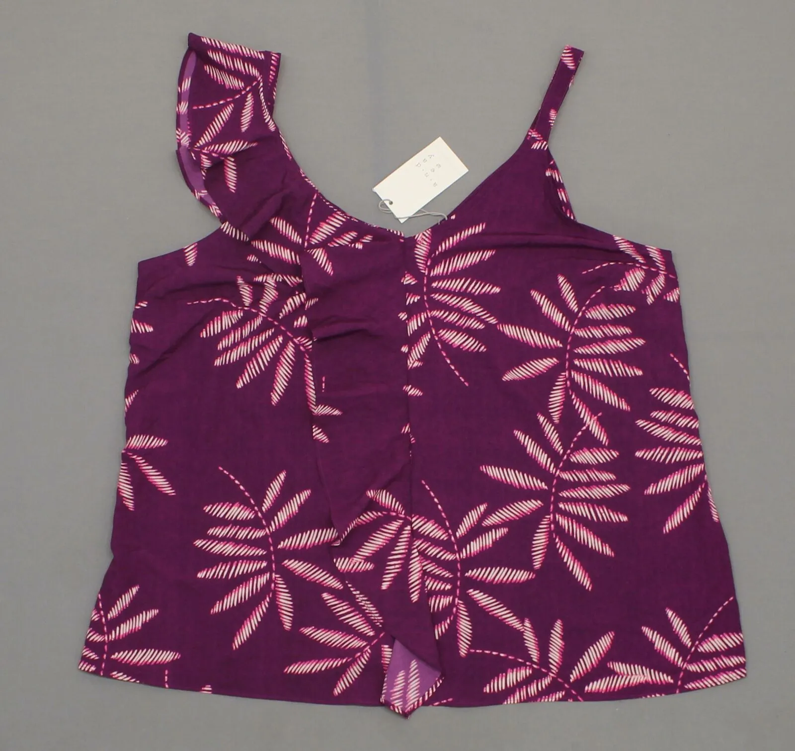 A New Day Women's Printed Asymmetrical Ruffle Tank Top Sleeveless Blouse