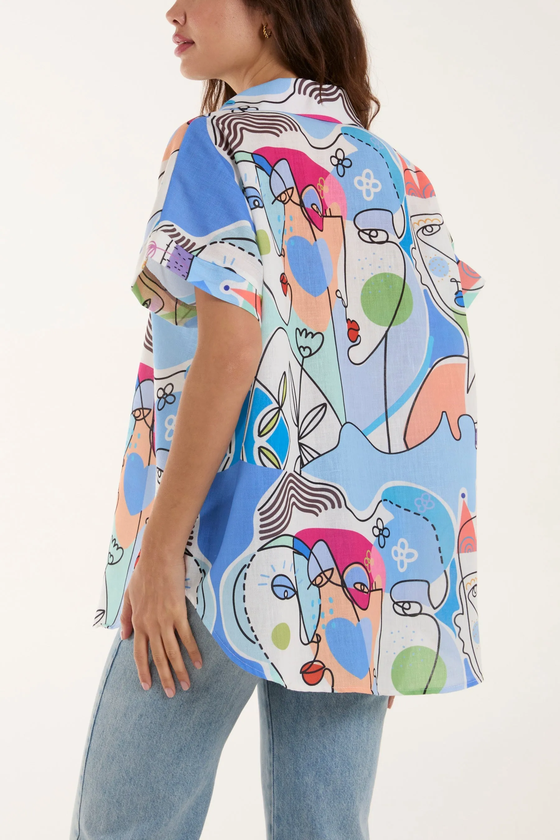 Abstract Faces Front Knot Shirt