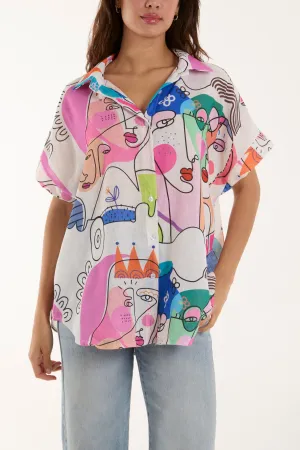 Abstract Faces Front Knot Shirt