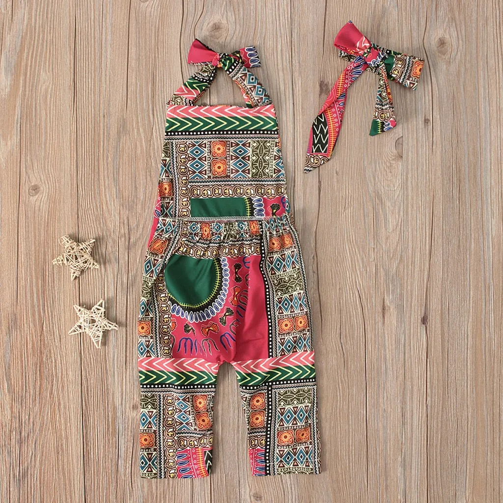 African Print Romper Jumpsuit With Headband