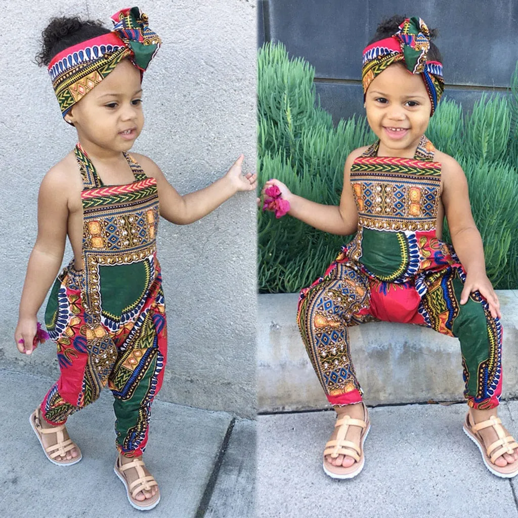African Print Romper Jumpsuit With Headband