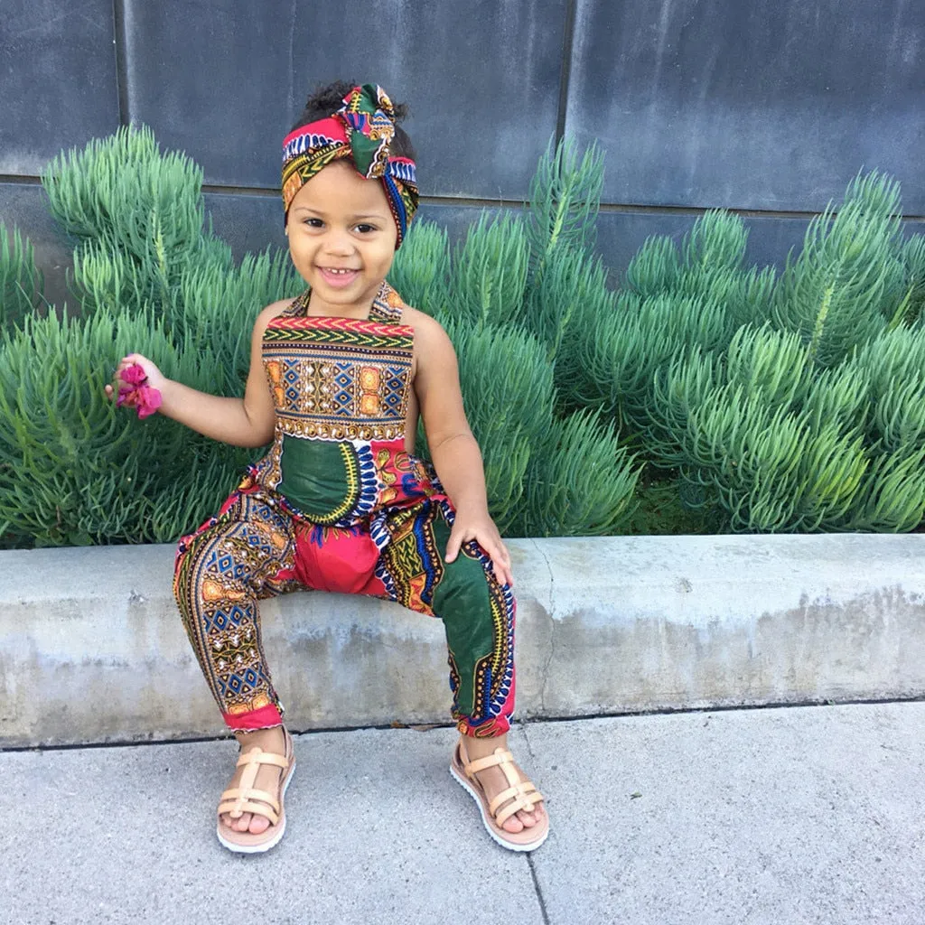 African Print Romper Jumpsuit With Headband