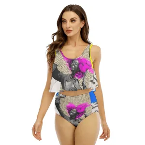 Afro Puffs Women's Ruffled Vest Bikini Modest Swimsuit