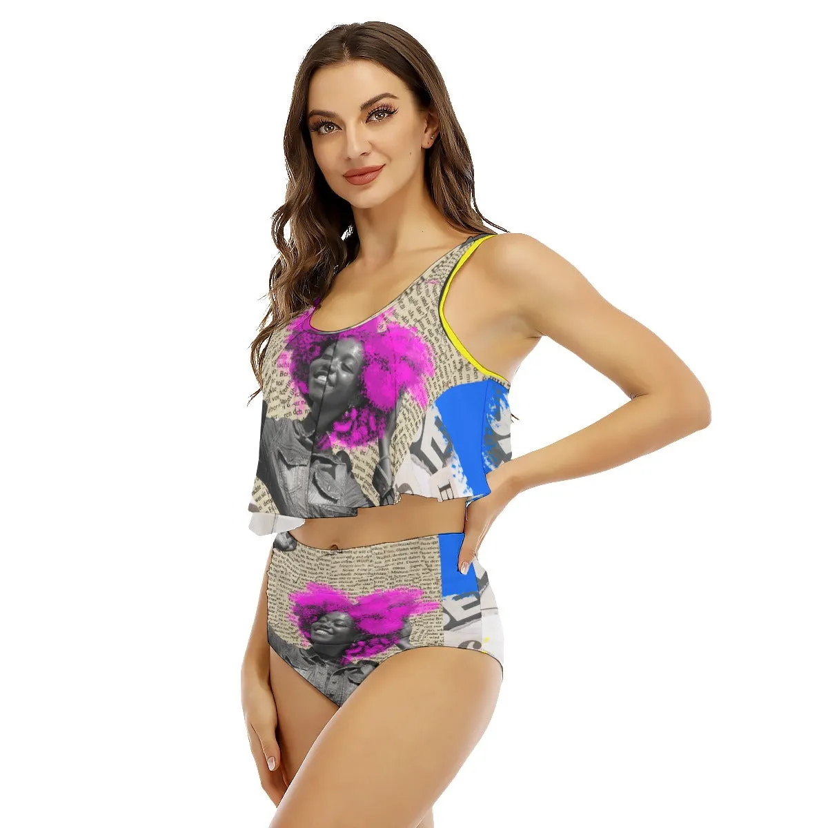 Afro Puffs Women's Ruffled Vest Bikini Modest Swimsuit