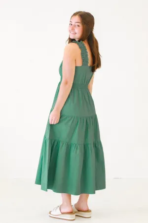 Alice Cotton Poplin Tiered Maxi Dress - Pacific Green