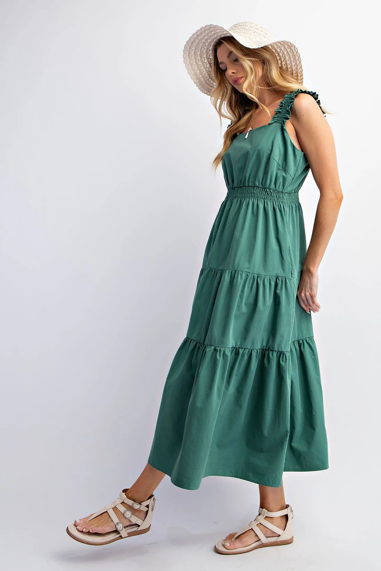 Alice Cotton Poplin Tiered Maxi Dress - Pacific Green