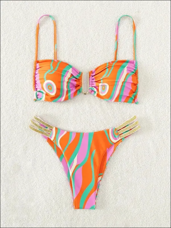 Allover print cut out bikini swimsuit