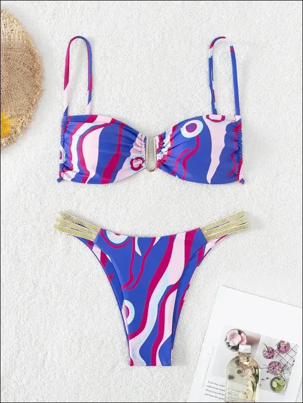 Allover print cut out bikini swimsuit