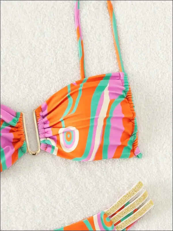 Allover print cut out bikini swimsuit