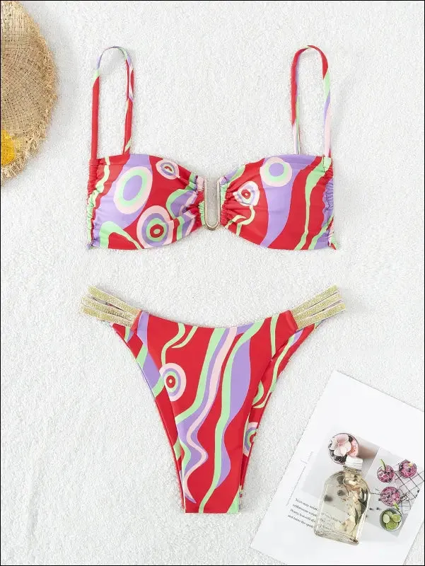 Allover print cut out bikini swimsuit