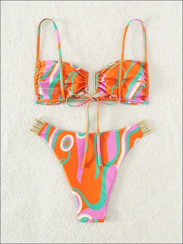 Allover print cut out bikini swimsuit