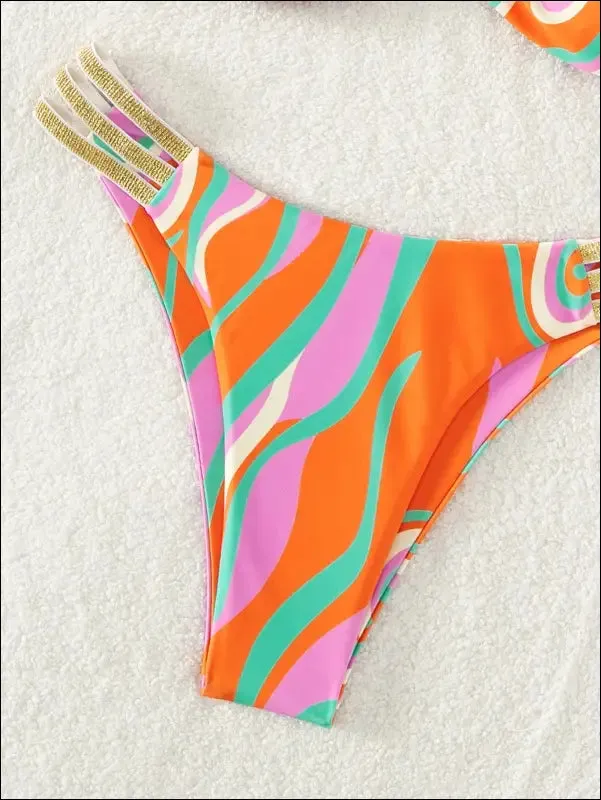 Allover print cut out bikini swimsuit