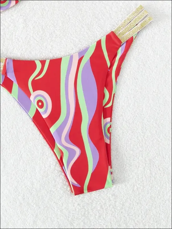 Allover print cut out bikini swimsuit