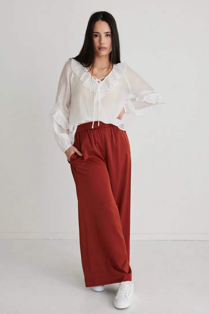 AMONG THE BRAVE DAILY SHEER TEXTURE FRILL FRONT TOP - IVORY