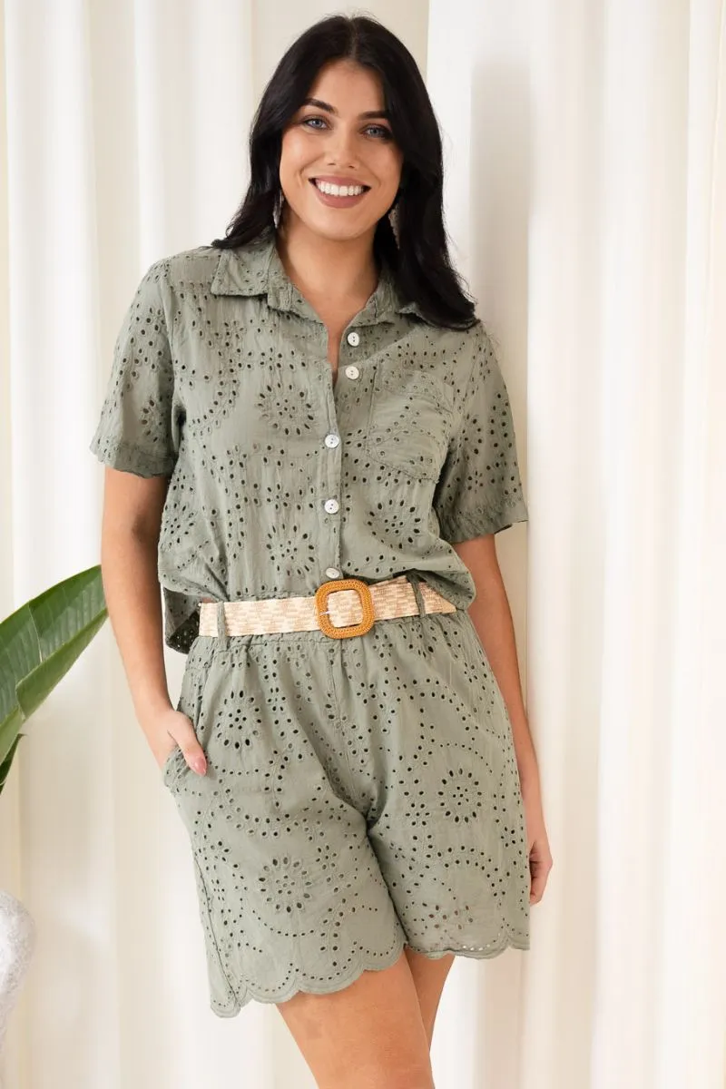 Angel Broderie Anglaise Shirt | Khaki