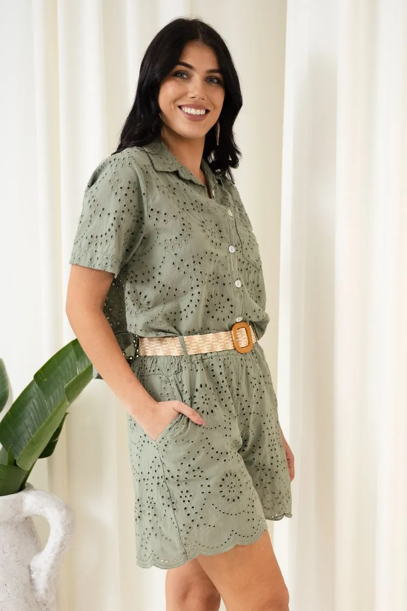 Angel Broderie Anglaise Shirt | Khaki