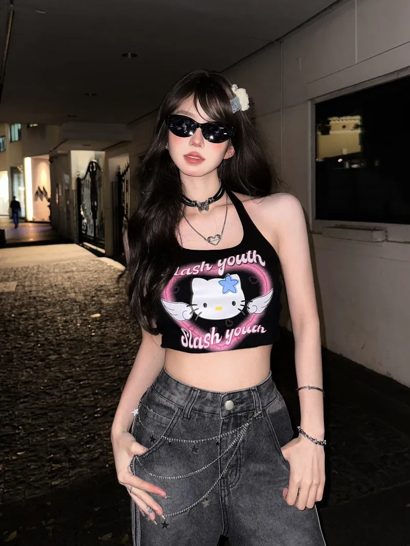 Angel Kitten Pink Black Camisole