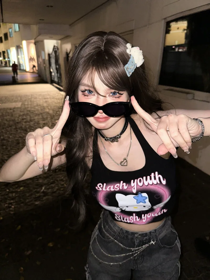 Angel Kitten Pink Black Camisole