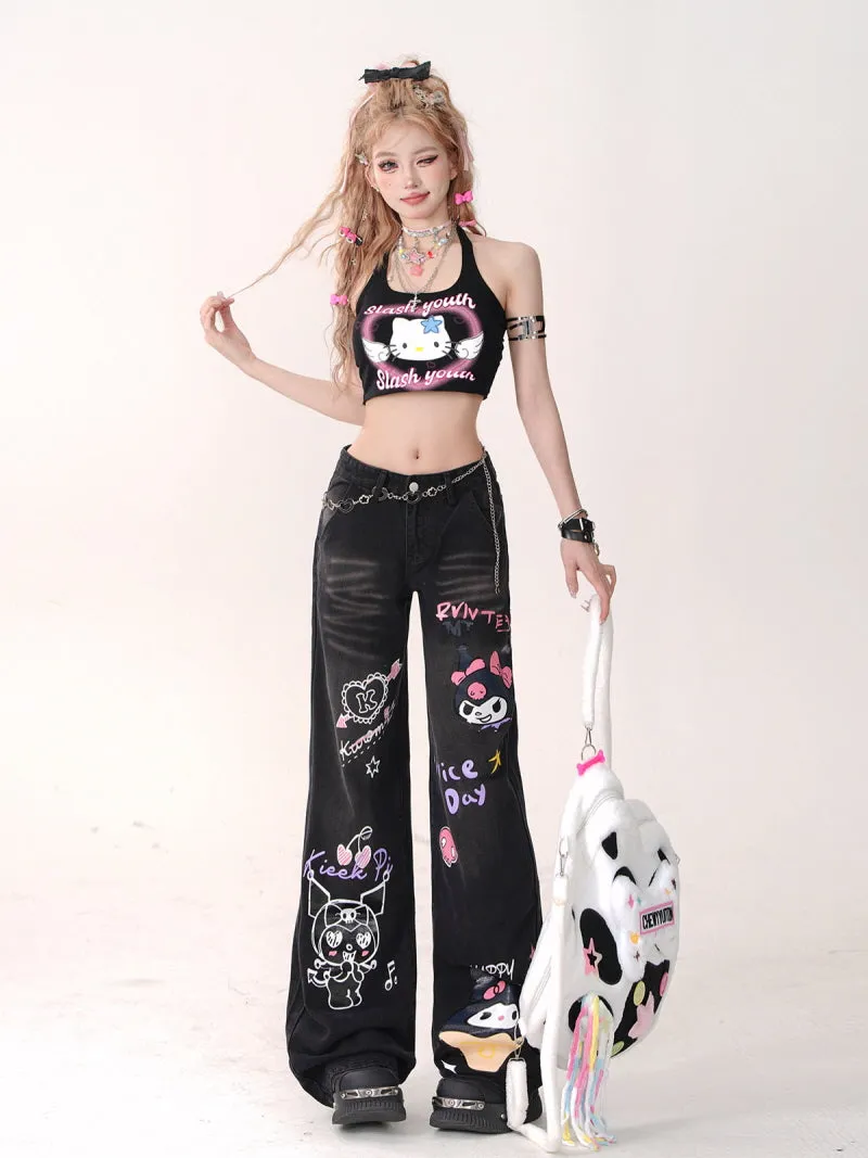 Angel Kitten Pink Black Camisole