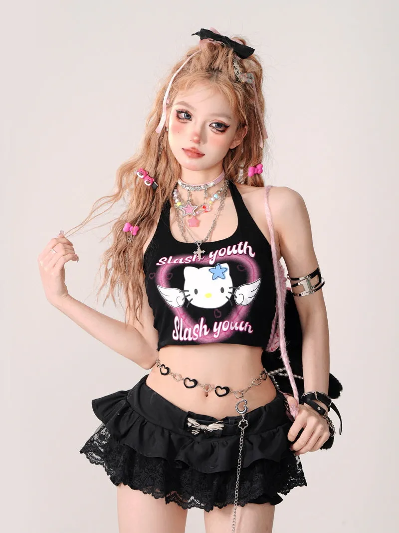 Angel Kitten Pink Black Camisole
